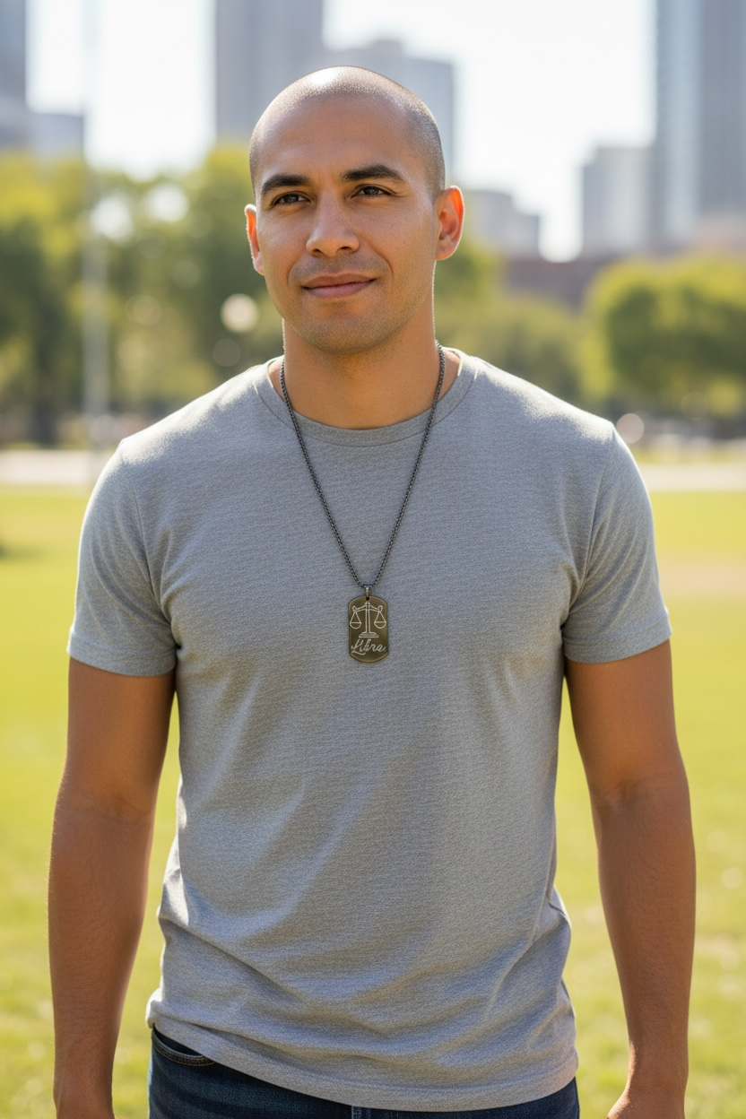 Gun Metal Steel Zodiac Dog Tag Necklace – Minimalist Astrology Jewelry