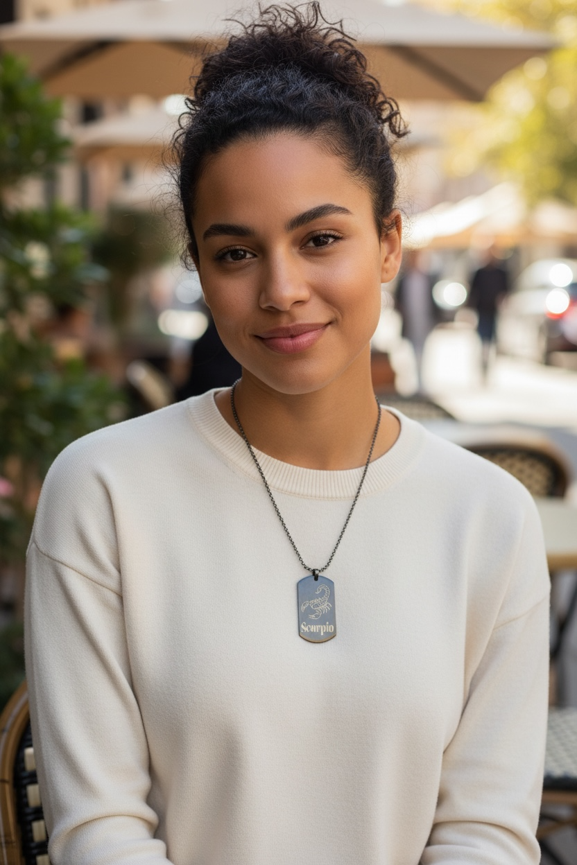 Gun Metal Steel Zodiac Dog Tag Necklace – Minimalist Astrology Jewelry