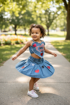 Little Miss Heartbeat Heart Denim Skirt Set for Girls
