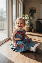 Little Miss Heartbeat Heart Denim Skirt Set for Girls