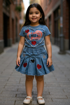 Little Miss Heartbeat Heart Denim Skirt Set for Girls