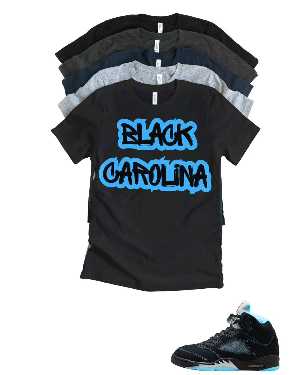 Custom Printed Shirt To Match Jordan 5 Black Carolina Graffitti Sneaker Tee