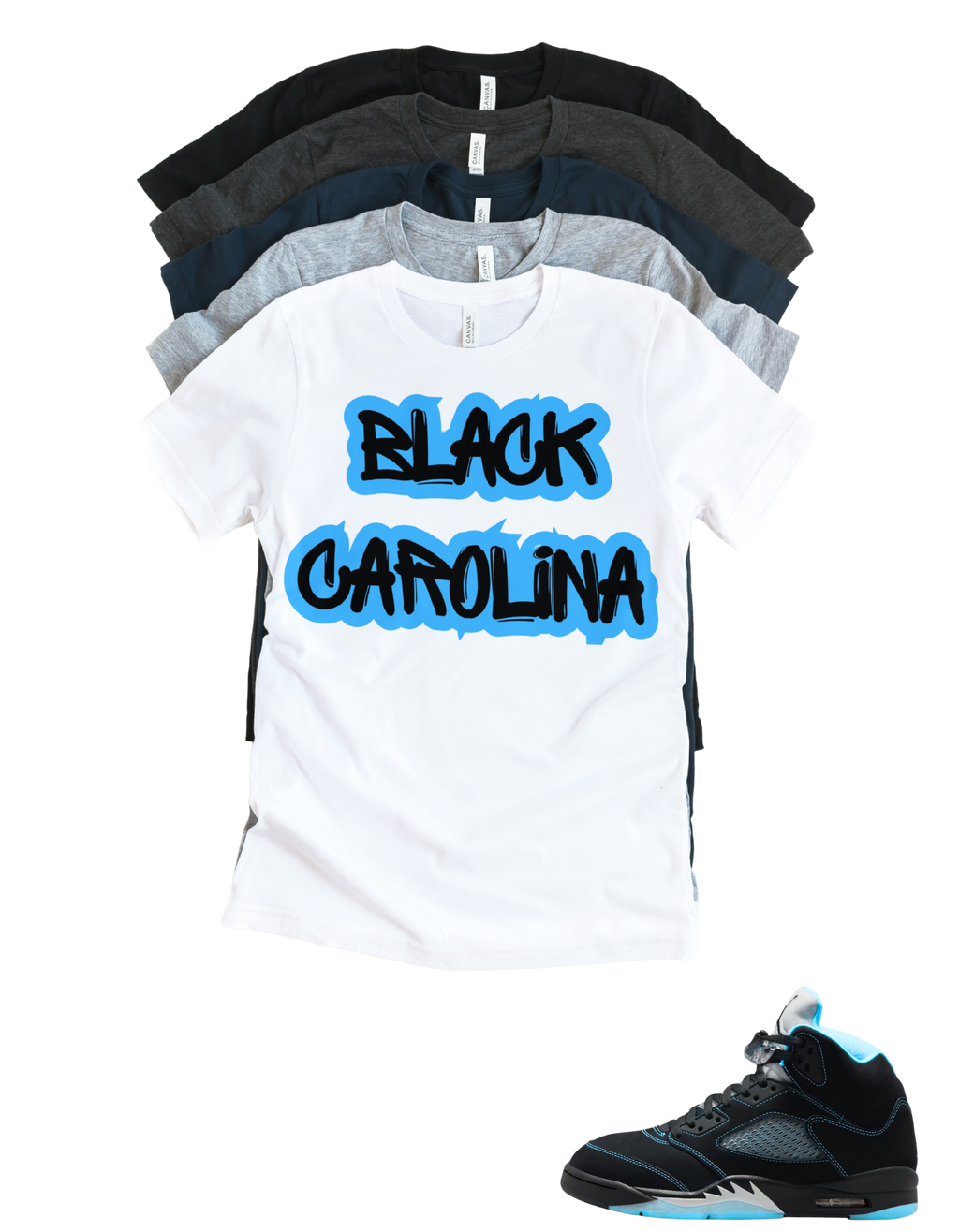 Custom Printed Shirt To Match Jordan 5 Black Carolina Graffitti Sneaker Tee