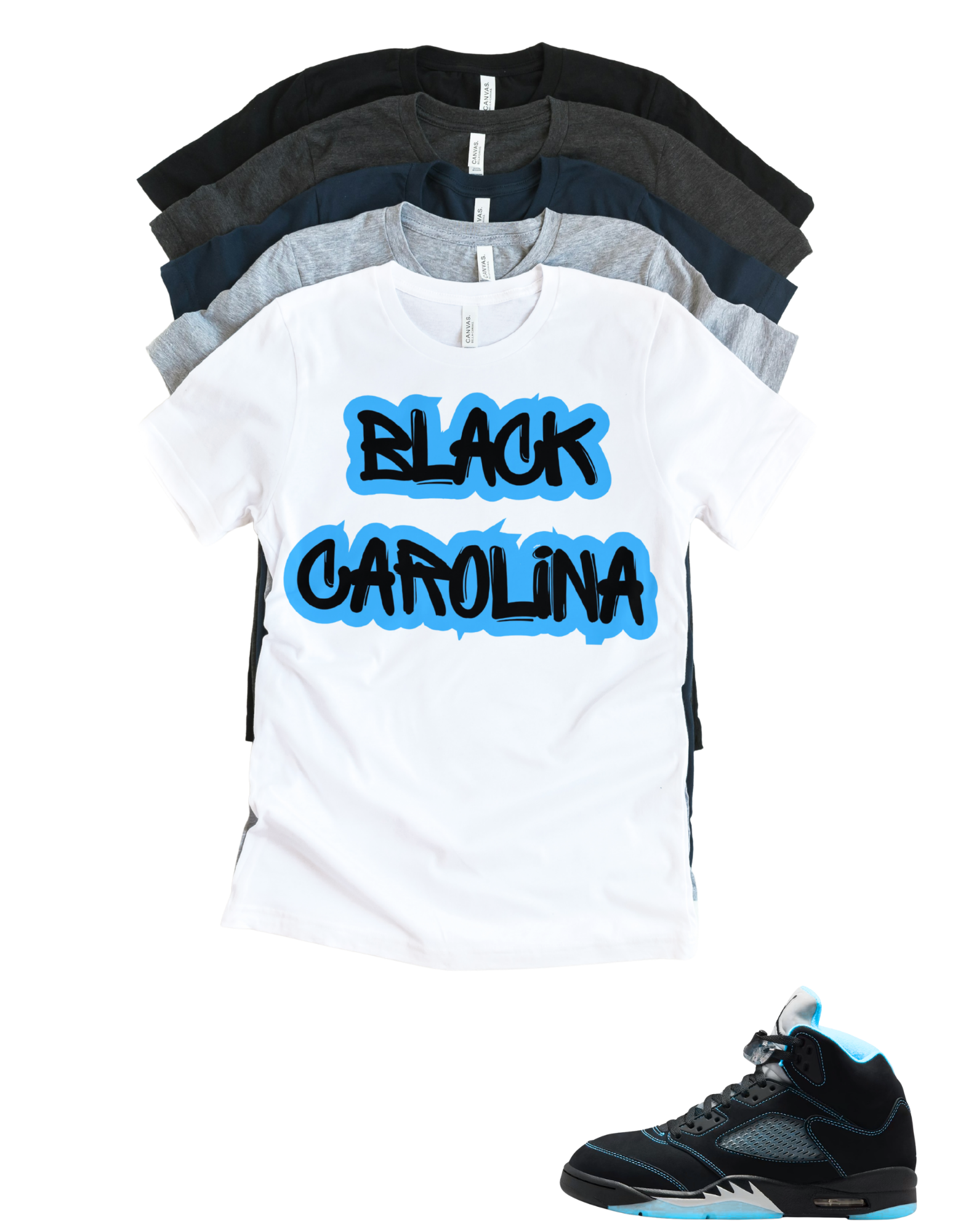 Custom Printed Shirt To Match Jordan 5 Black Carolina Graffitti Sneaker Tee