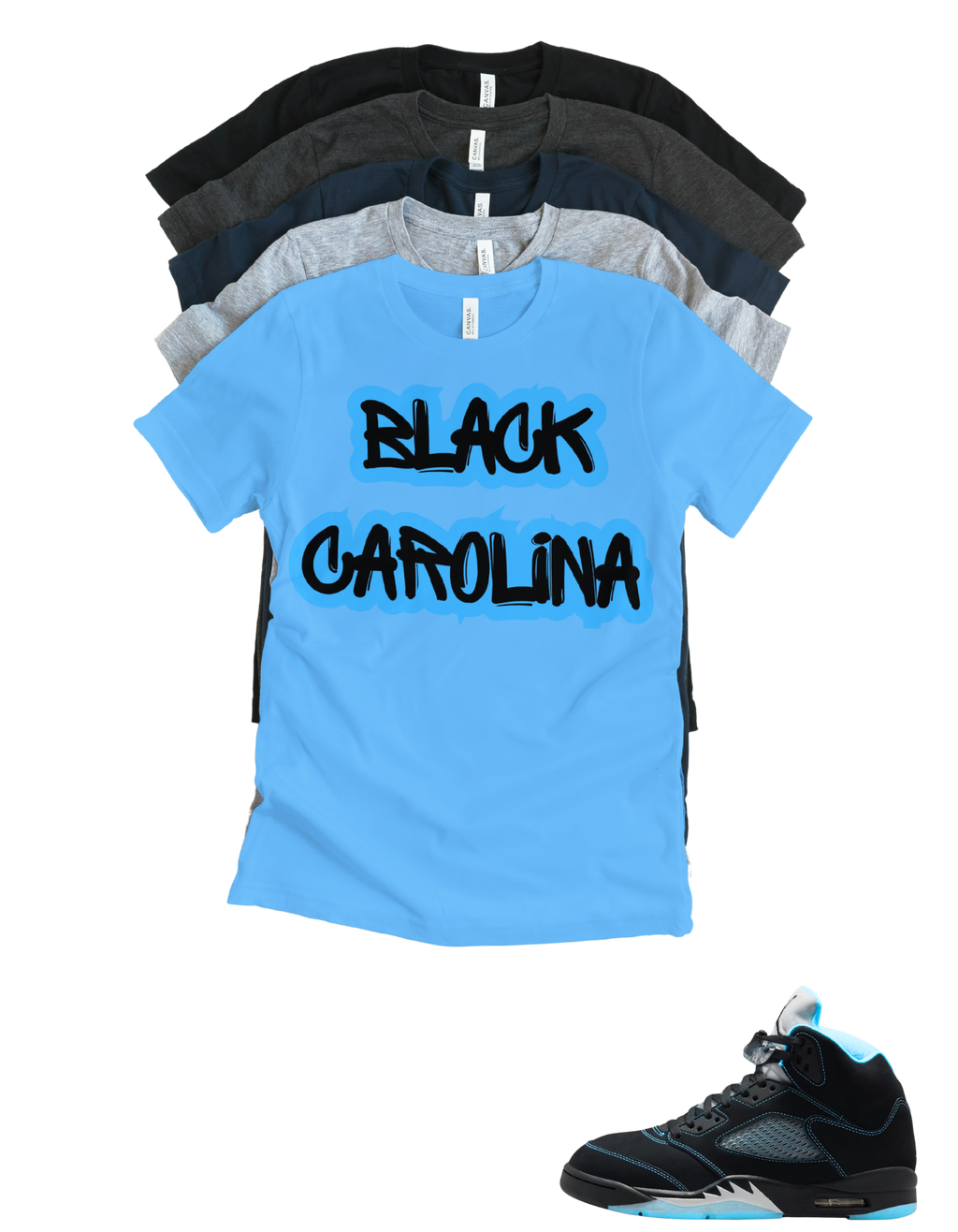 Custom Printed Shirt To Match Jordan 5 Black Carolina Graffitti Sneaker Tee