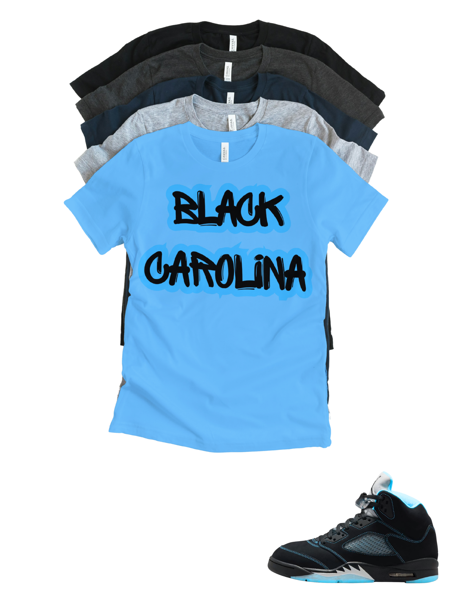 Custom Printed Shirt To Match Jordan 5 Black Carolina Graffitti Sneaker Tee
