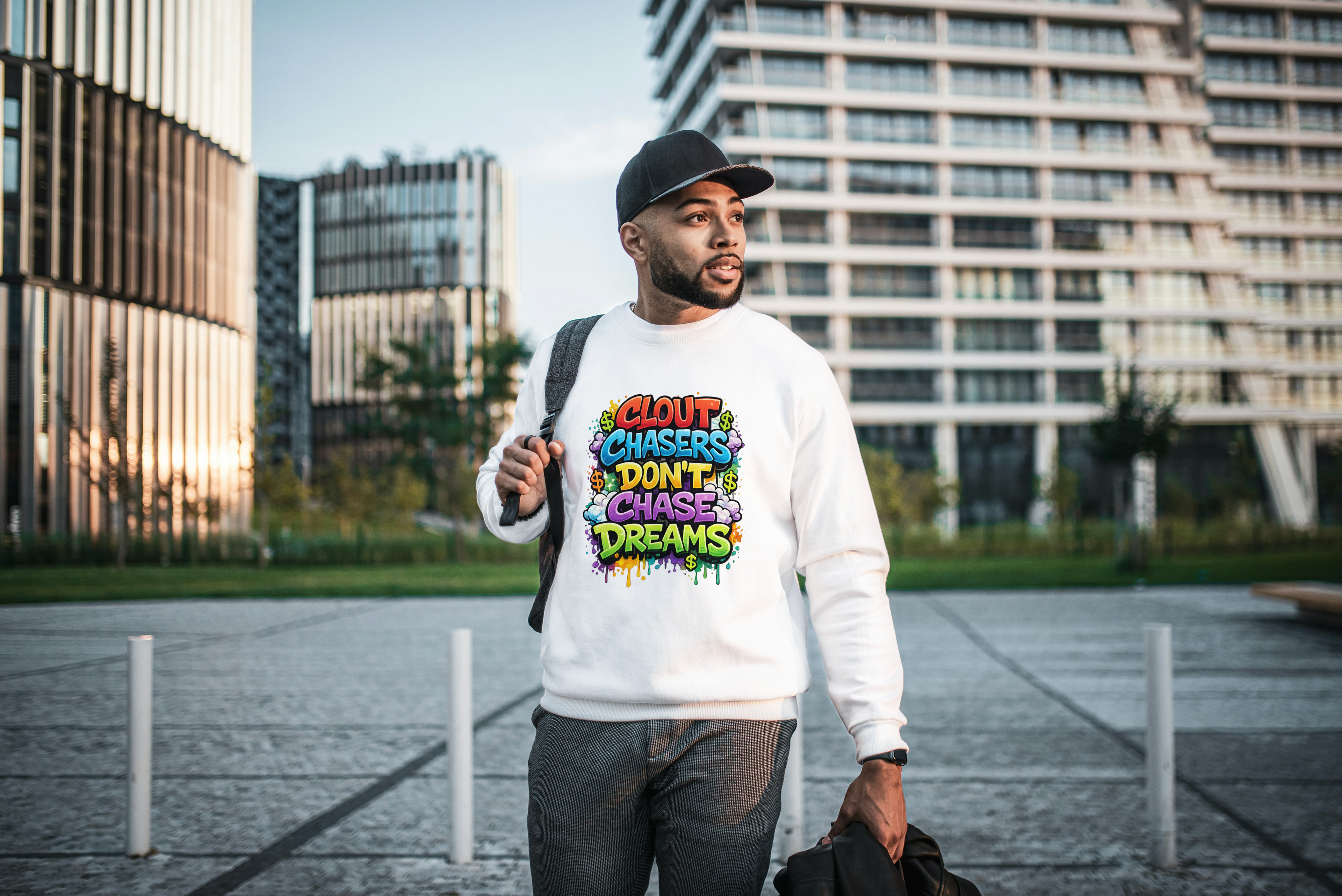 Clout Chasers Don’t Chase Dreams Graffiti Sweatshirt – Motivational Streetwear