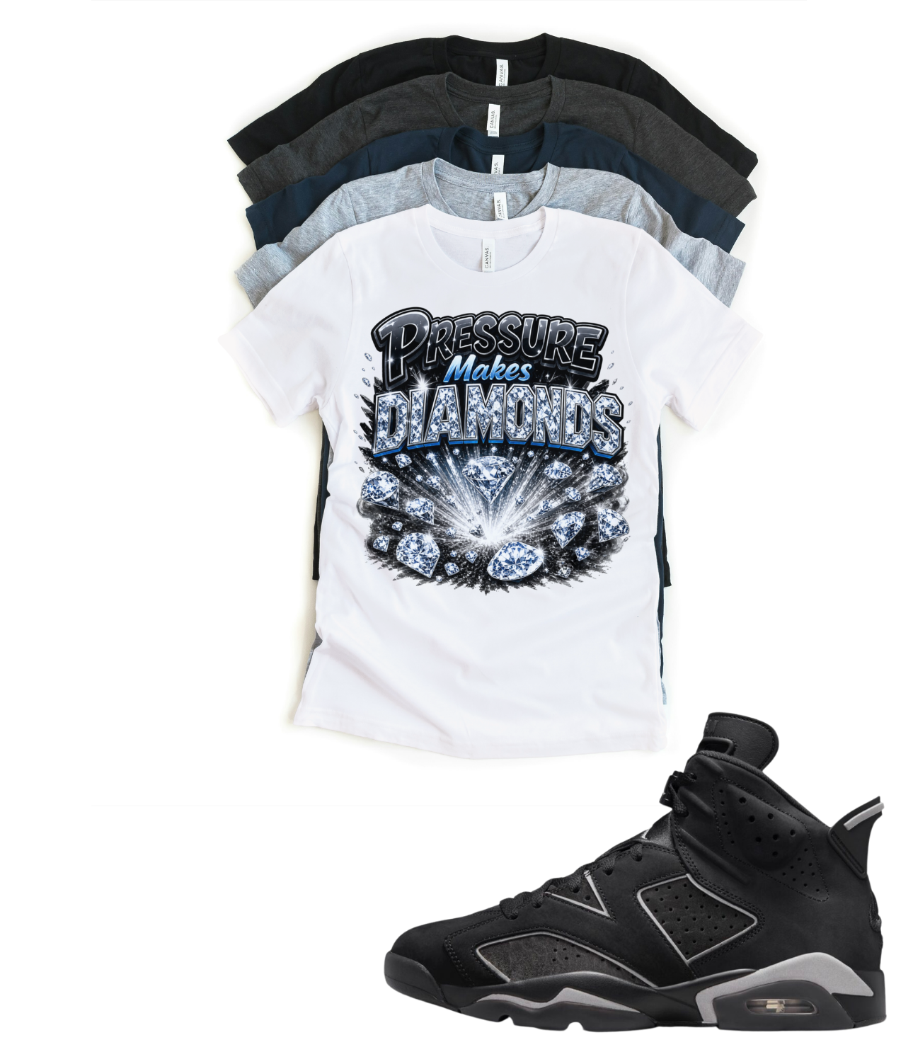 Jordan 6 Pressure Makes Diamonds Cap and Gown Matching T-Shirt – Black & Light Grey Sneaker Match Tee – Jordan 6 Outfit Shirt – Unisex Streetwear (Copy)