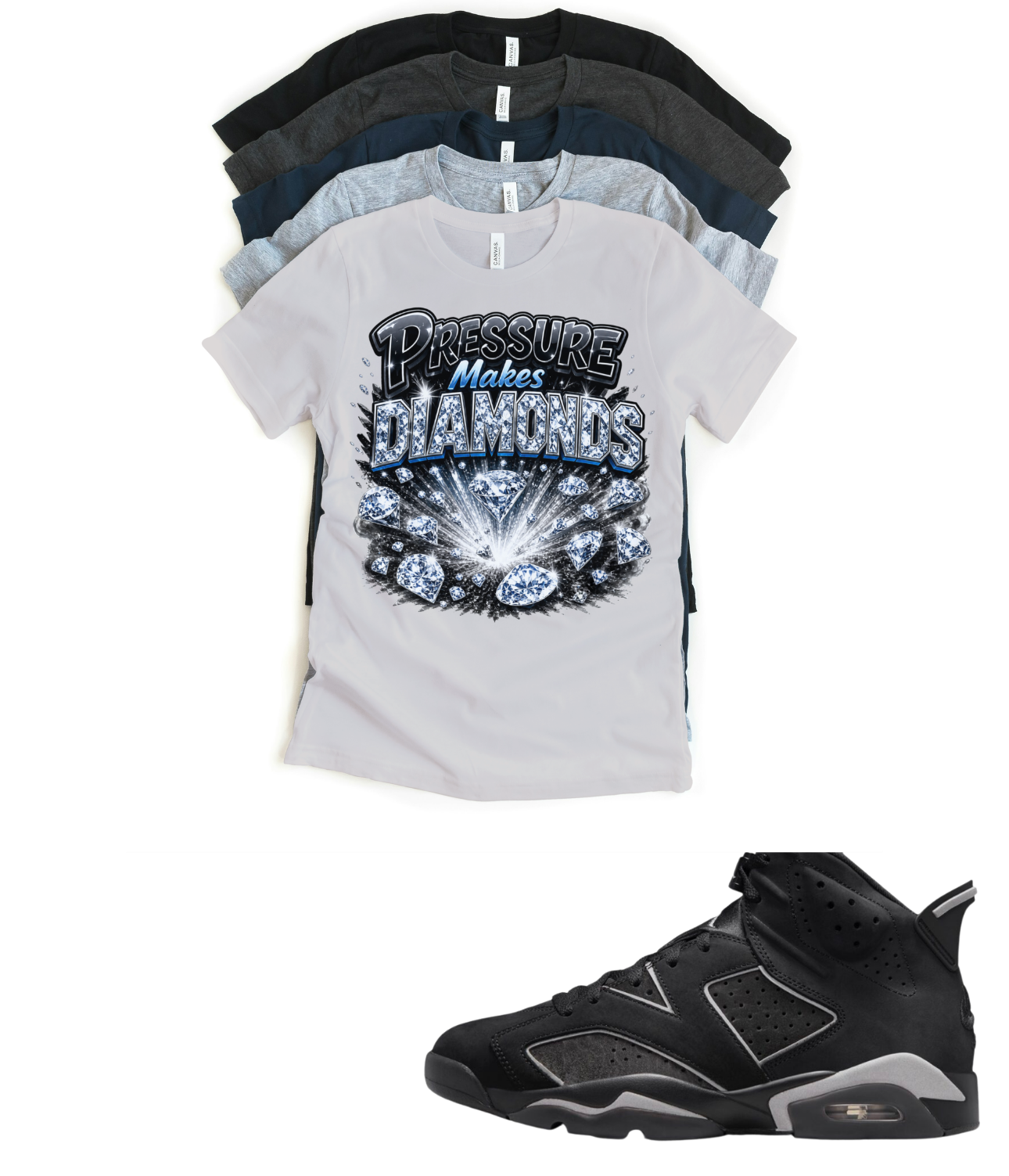 Jordan 6 Pressure Makes Diamonds Cap and Gown Matching T-Shirt – Black & Light Grey Sneaker Match Tee – Jordan 6 Outfit Shirt – Unisex Streetwear (Copy)