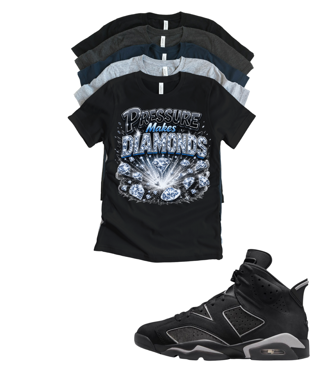Jordan 6 Pressure Makes Diamonds Cap and Gown Matching T-Shirt – Black & Light Grey Sneaker Match Tee – Jordan 6 Outfit Shirt – Unisex Streetwear (Copy)