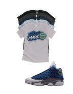 Custom Printed Shirt To Match Jordan 13 Navy and Flint Grey Sneaker Self Made tee