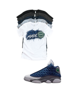 Custom Printed Shirt To Match Jordan 13 Navy and Flint Grey Sneaker Self Made tee