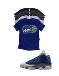 Custom Printed Shirt To Match Jordan 13 Navy and Flint Grey Sneaker Self Made tee