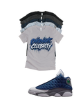 Custom Printed Shirt To Match Jordan 13 Navy and Flint Grey Sneaker Overnight Celebrity Tee