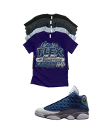 Custom Printed Shirt To Match Jordan 13 Navy and Flint Grey Sneaker Can't Flex Tee