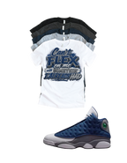 Custom Printed Shirt To Match Jordan 13 Navy and Flint Grey Sneaker Can't Flex Tee