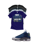 Custom Printed Shirt To Match Jordan 13 Navy and Flint Grey Sneaker Shooting Tee