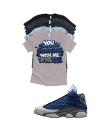 Custom Printed Shirt To Match Jordan 13 Navy and Flint Grey Sneaker Shooting Tee