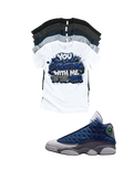 Custom Printed Shirt To Match Jordan 13 Navy and Flint Grey Sneaker Shooting Tee