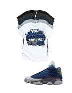 Custom Printed Shirt To Match Jordan 13 Navy and Flint Grey Sneaker Shooting Tee