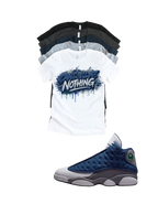 Custom Printed Shirt To Match Jordan 13 Navy and Flint Grey Sneaker Can't Tell Me Nothing Tee