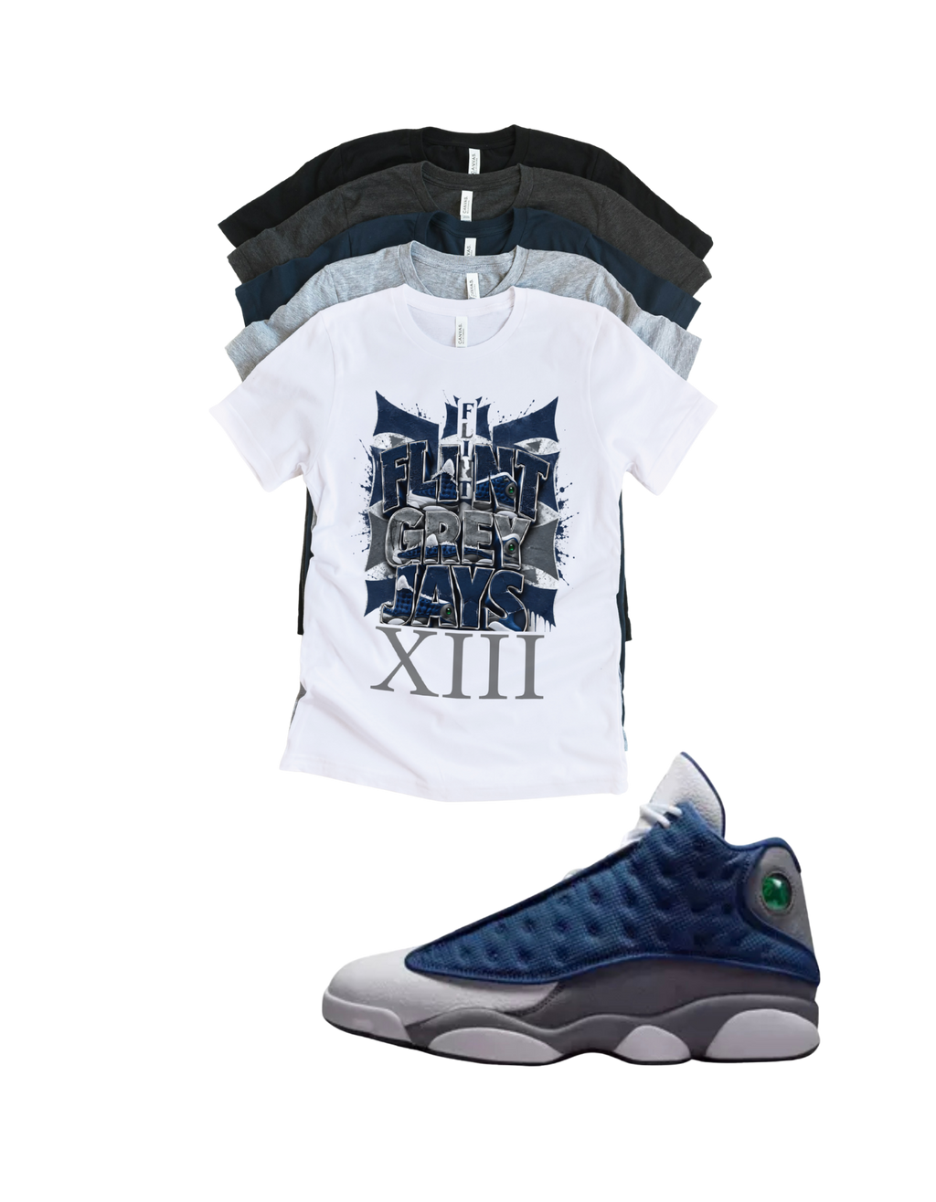 Custom Printed Shirt To Match Jordan 13 Navy and Flint Grey Sneaker Tee