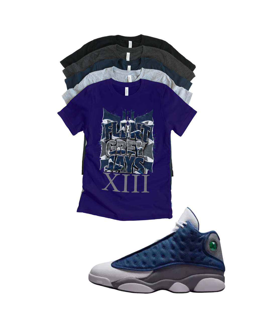 Custom Printed Shirt To Match Jordan 13 Navy and Flint Grey Sneaker Tee