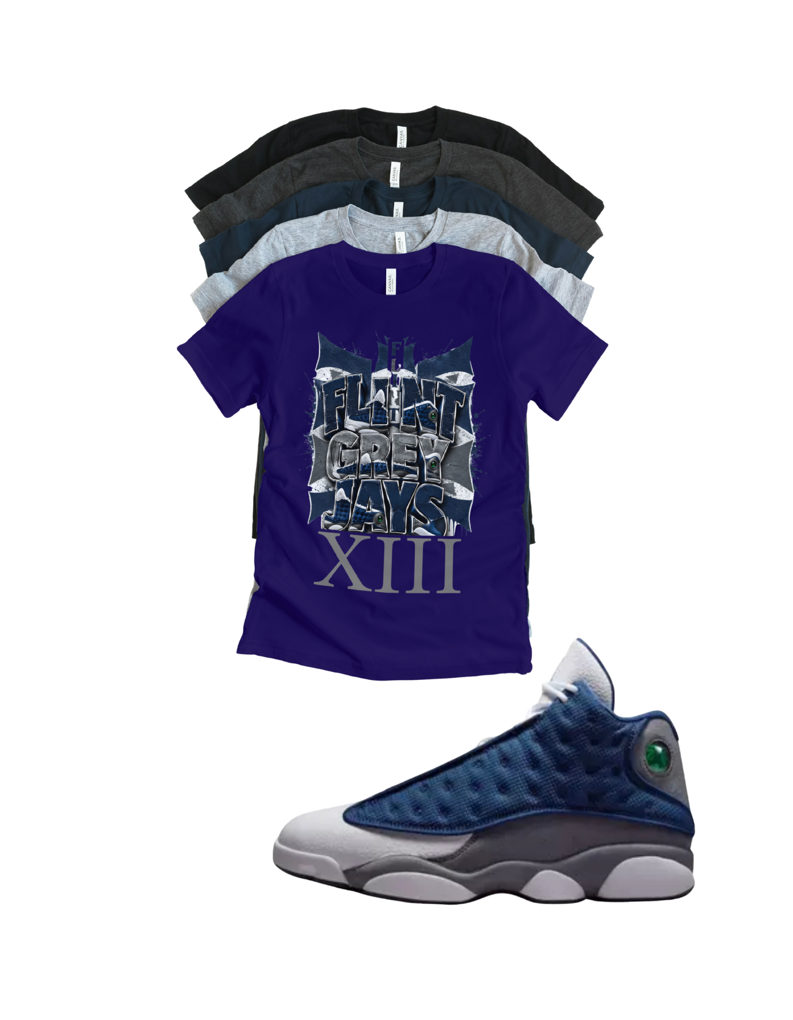 Custom Printed Shirt To Match Jordan 13 Navy and Flint Grey Sneaker Tee