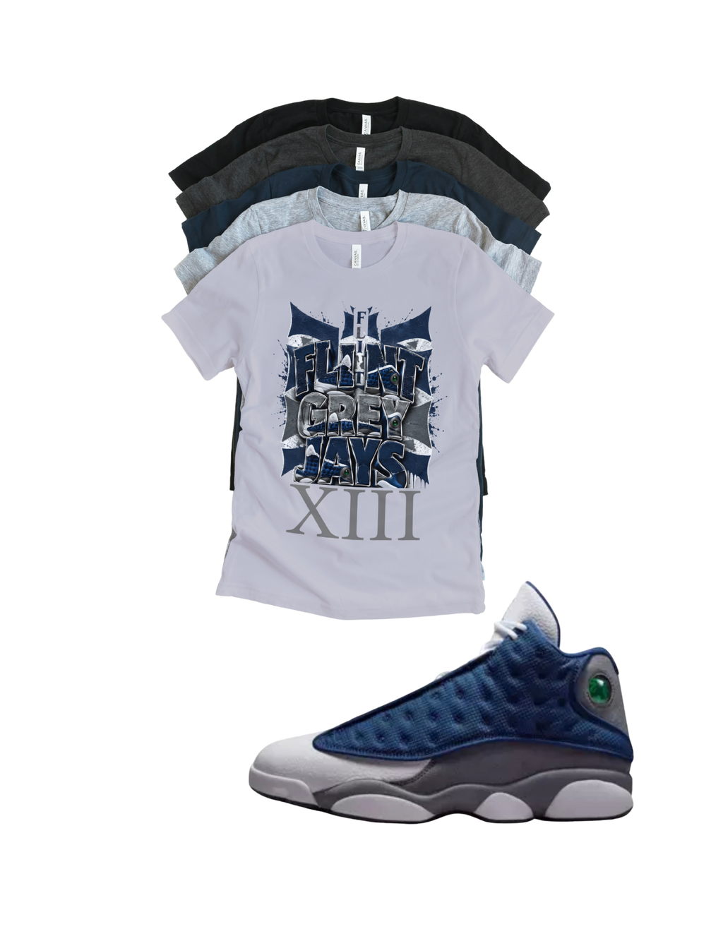 Custom Printed Shirt To Match Jordan 13 Navy and Flint Grey Sneaker Tee