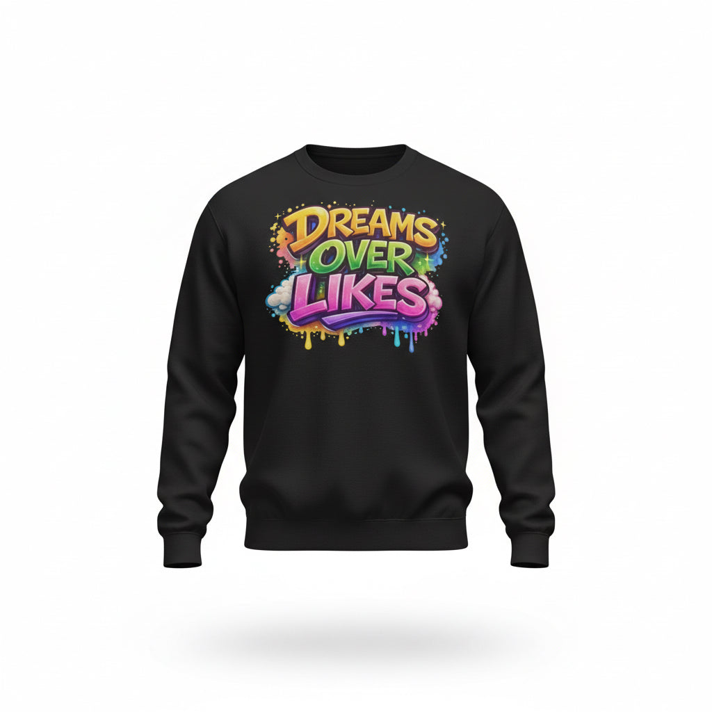 Dreams Over Likes Sweatshirt – Motivational 3D Pop Streetwear