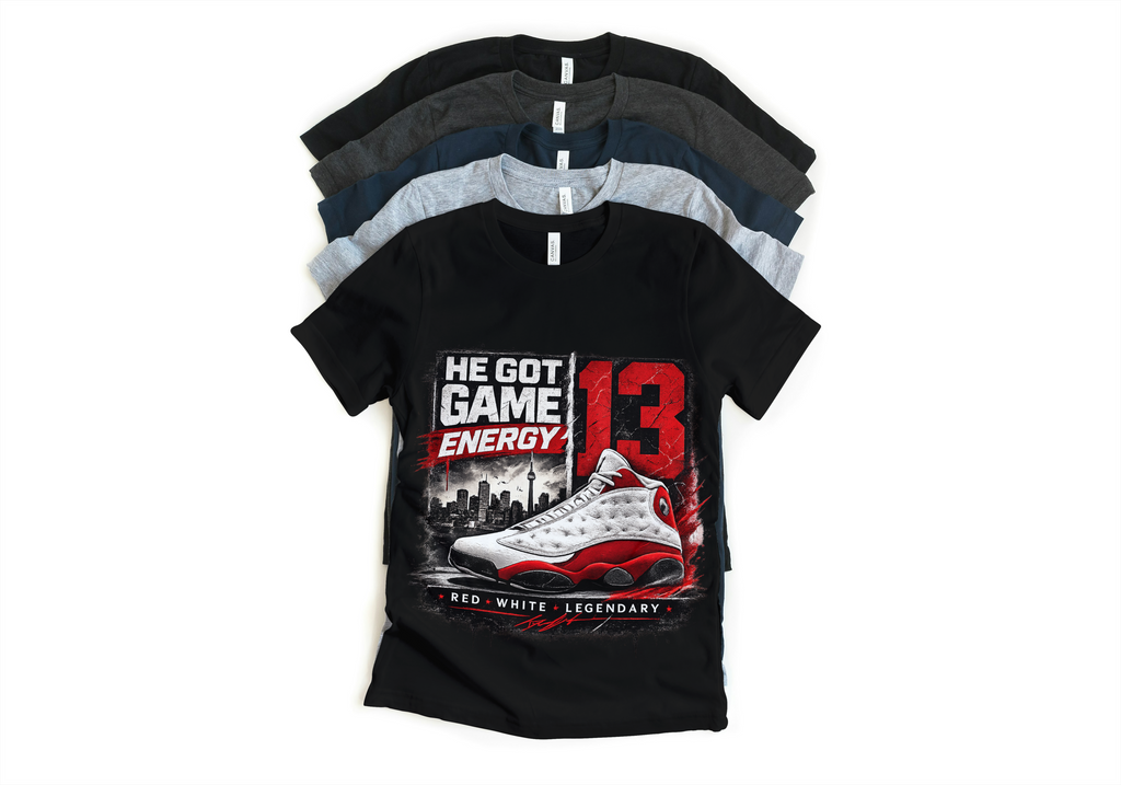 He got game Jordan 13 Chicago Matching T-Shirt – Custom Sneaker Match Tee – Red White 13 Outfit Shirt – Unisex Streetwear