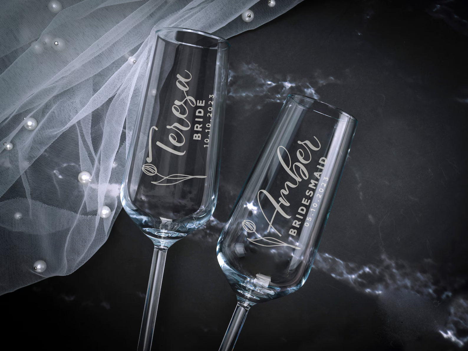 Engraved Crystal Claire Champagne Flutes – Set of 2