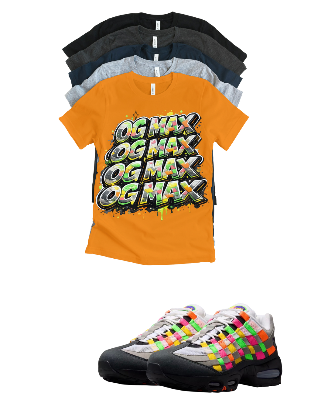 OG MAX Big Bubble Max 95 Woven Multi-colorway T-Shirt – Unisex Sneaker Tee