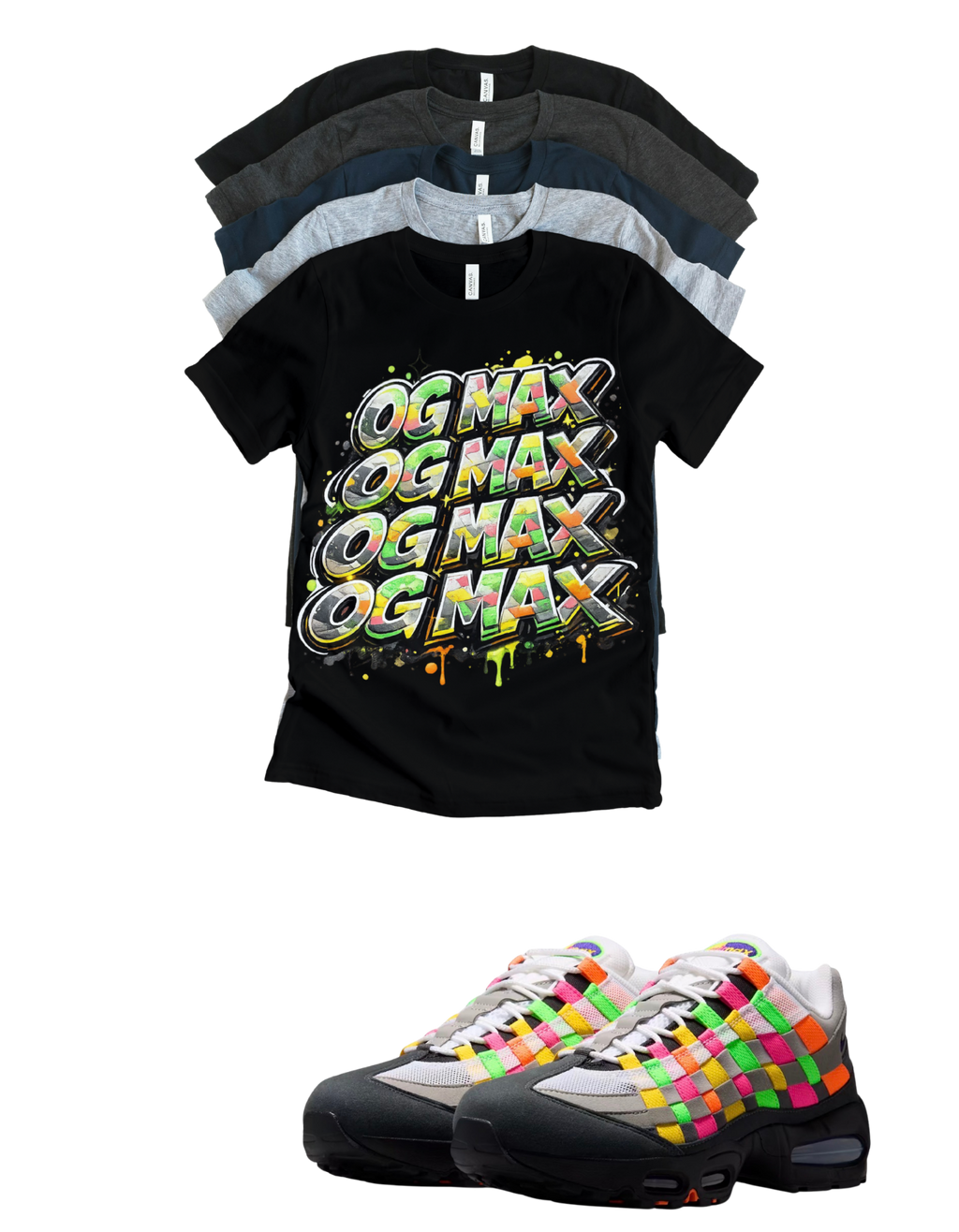 OG MAX Big Bubble Max 95 Woven Multi-colorway T-Shirt – Unisex Sneaker Tee