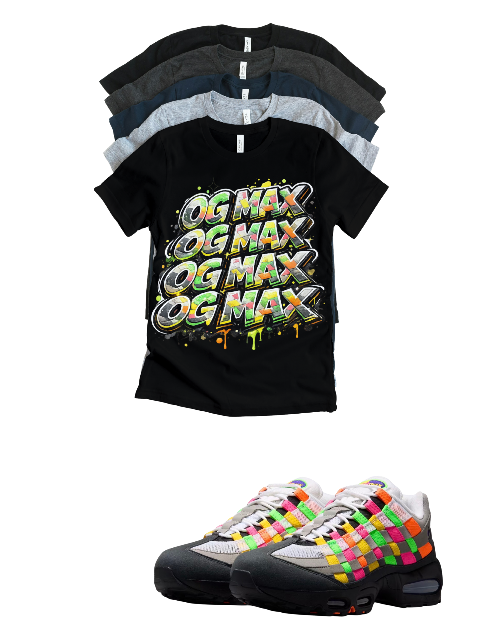OG MAX Big Bubble Max 95 Woven Multi-colorway T-Shirt – Unisex Sneaker Tee
