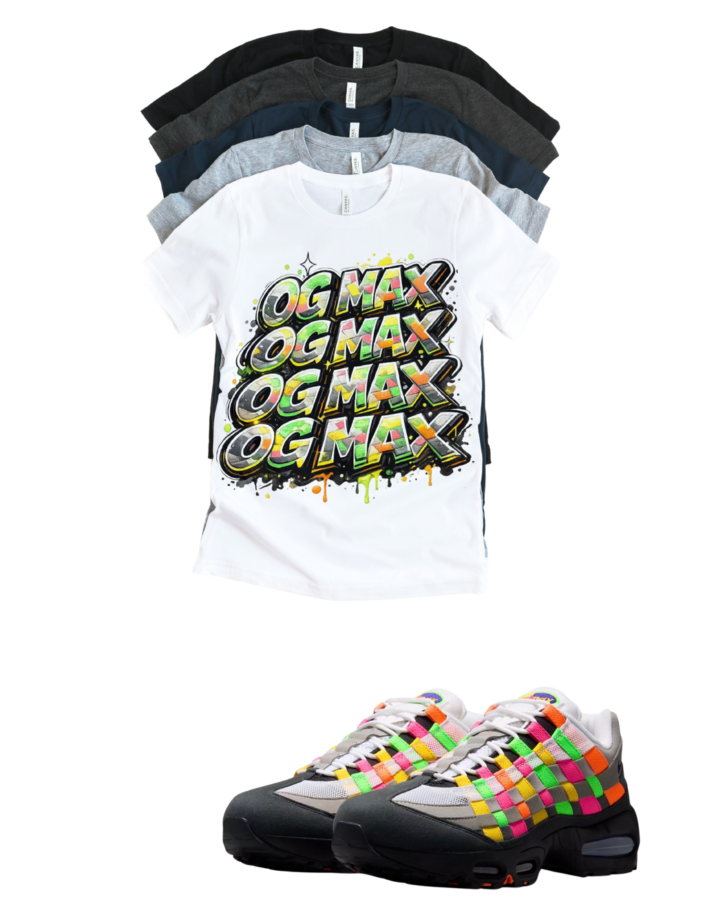 OG MAX Big Bubble Max 95 Woven Multi-colorway T-Shirt – Unisex Sneaker Tee