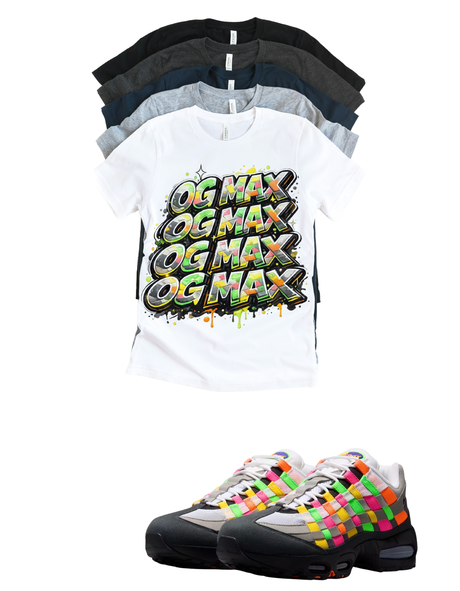 OG MAX Big Bubble Max 95 Woven Multi-colorway T-Shirt – Unisex Sneaker Tee