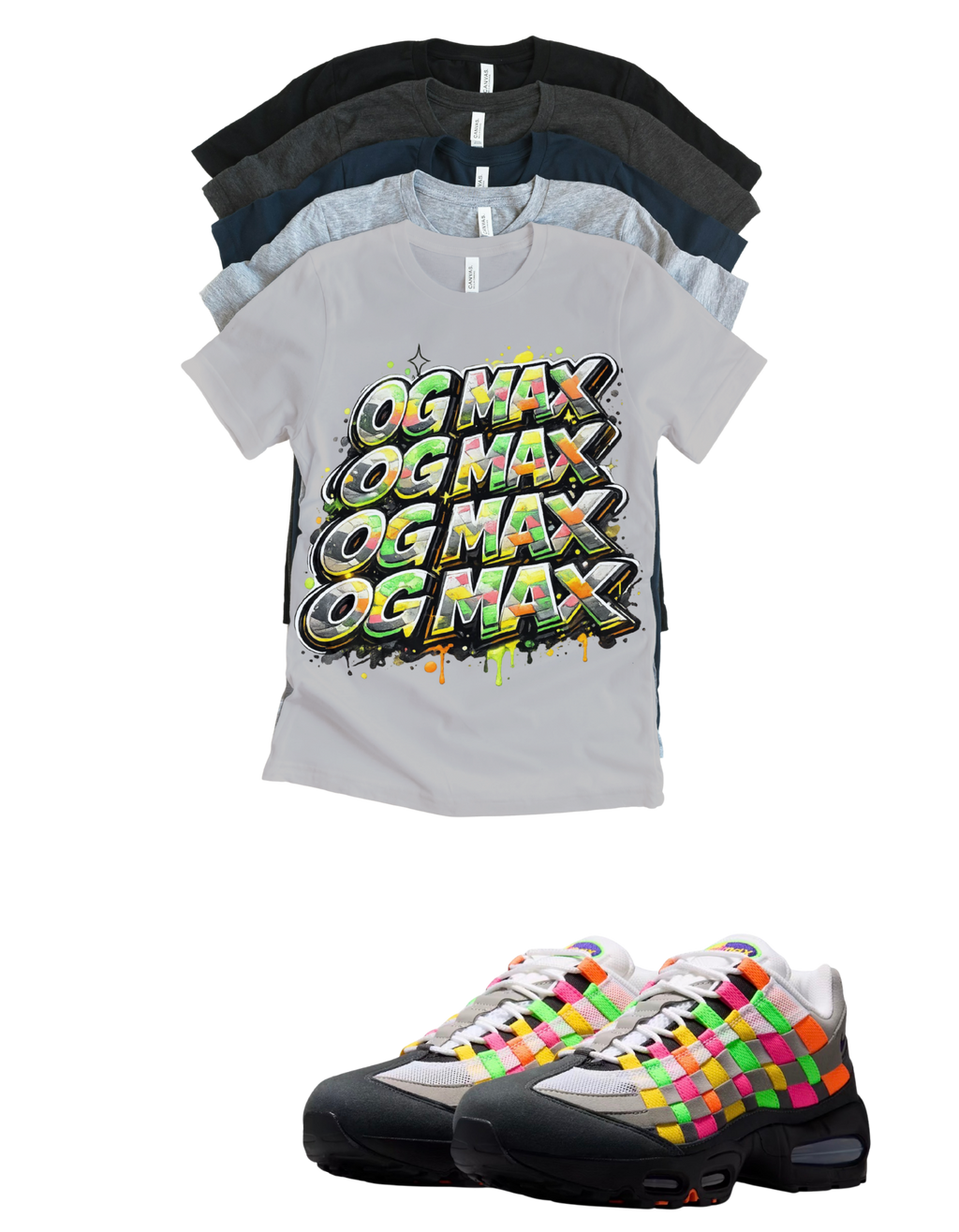 OG MAX Big Bubble Max 95 Woven Multi-colorway T-Shirt – Unisex Sneaker Tee