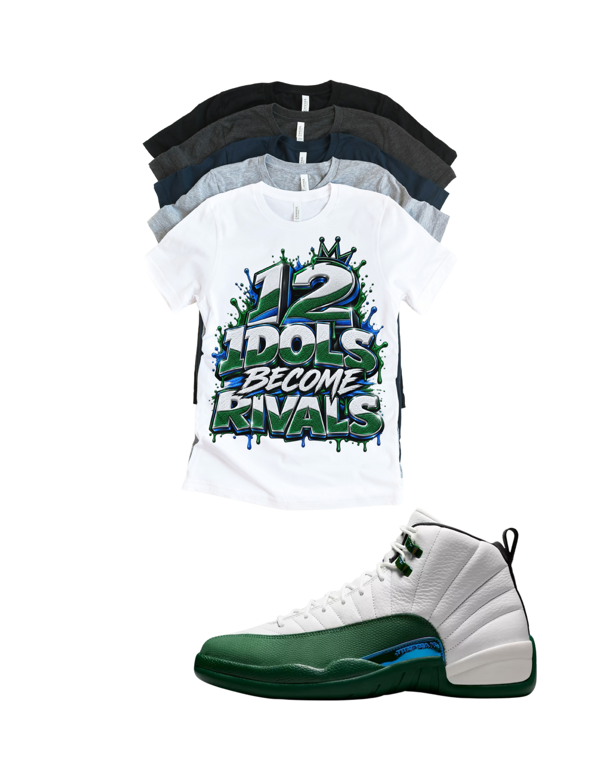 Shirt to match Jordan 12 summit white gorge green Retro AJ12 idols become rival drip