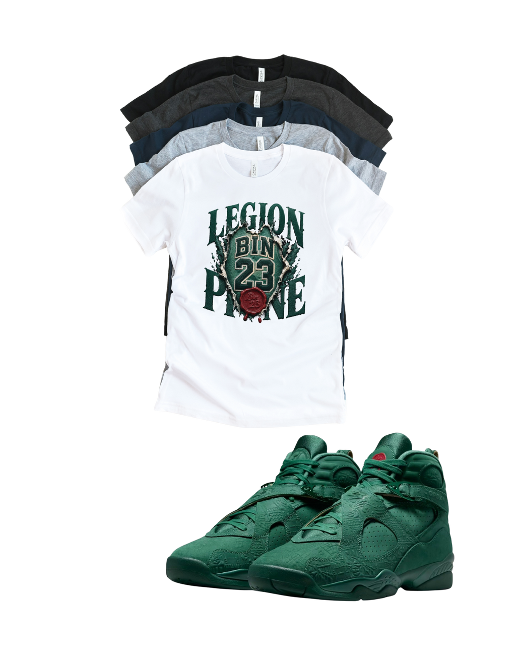 Custom Printed Shirt To Match Jordan 8 BIN 23 Legion Pine Sneaker Tee