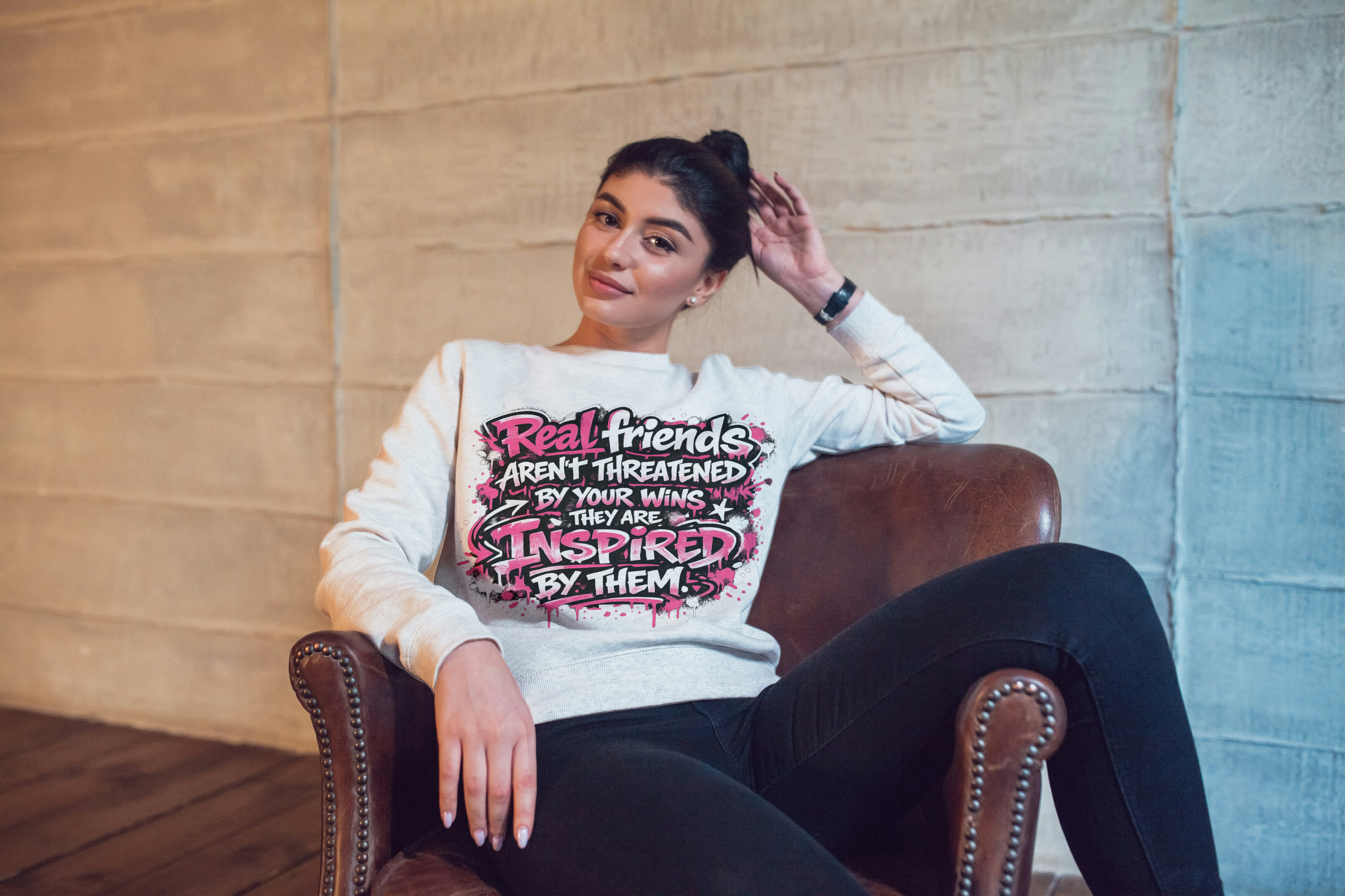 Real Friends Aren’t Threatened Sweatshirt – Inspirational Streetwear Crewneck