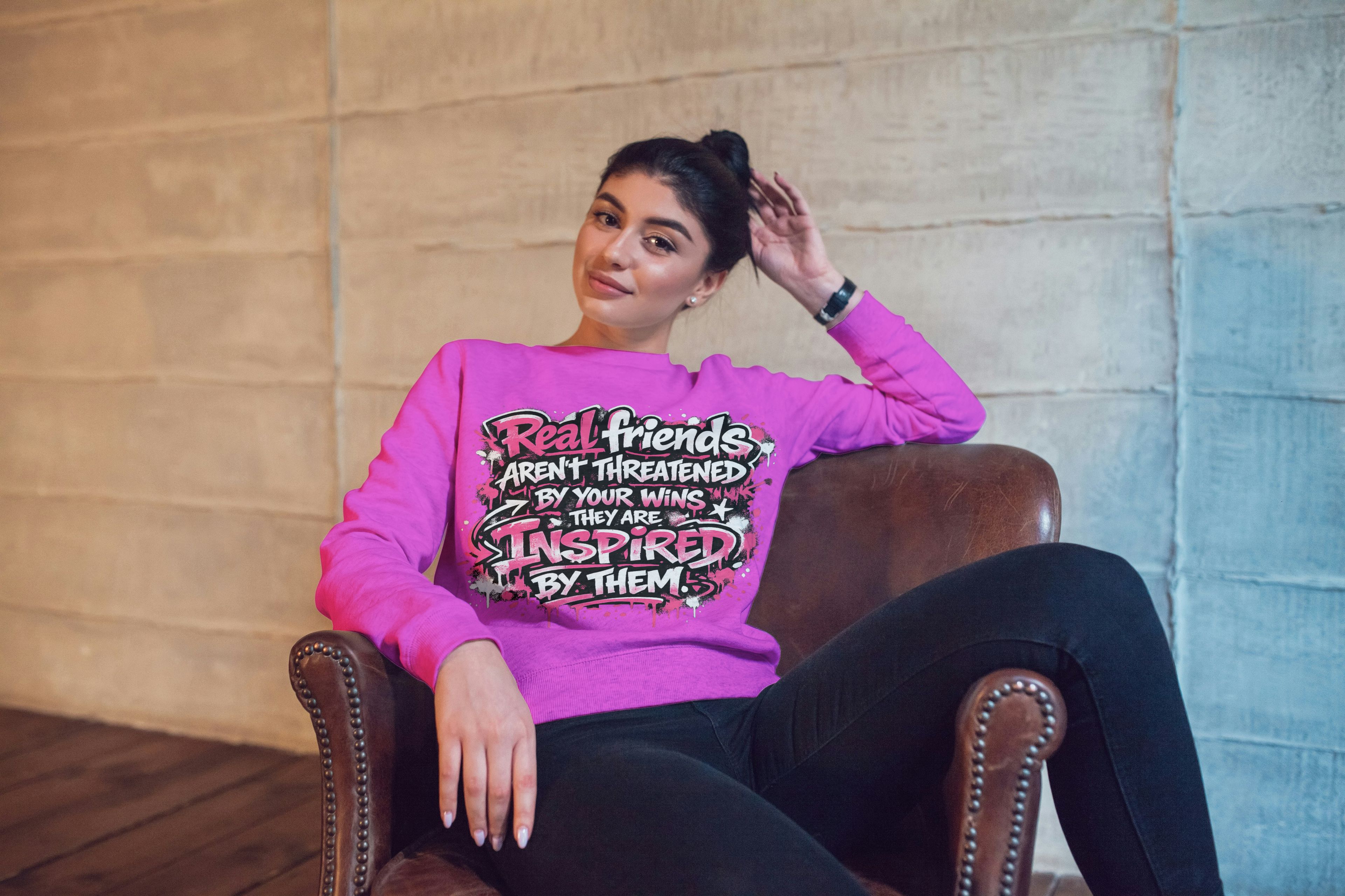 Real Friends Aren’t Threatened Sweatshirt – Inspirational Streetwear Crewneck
