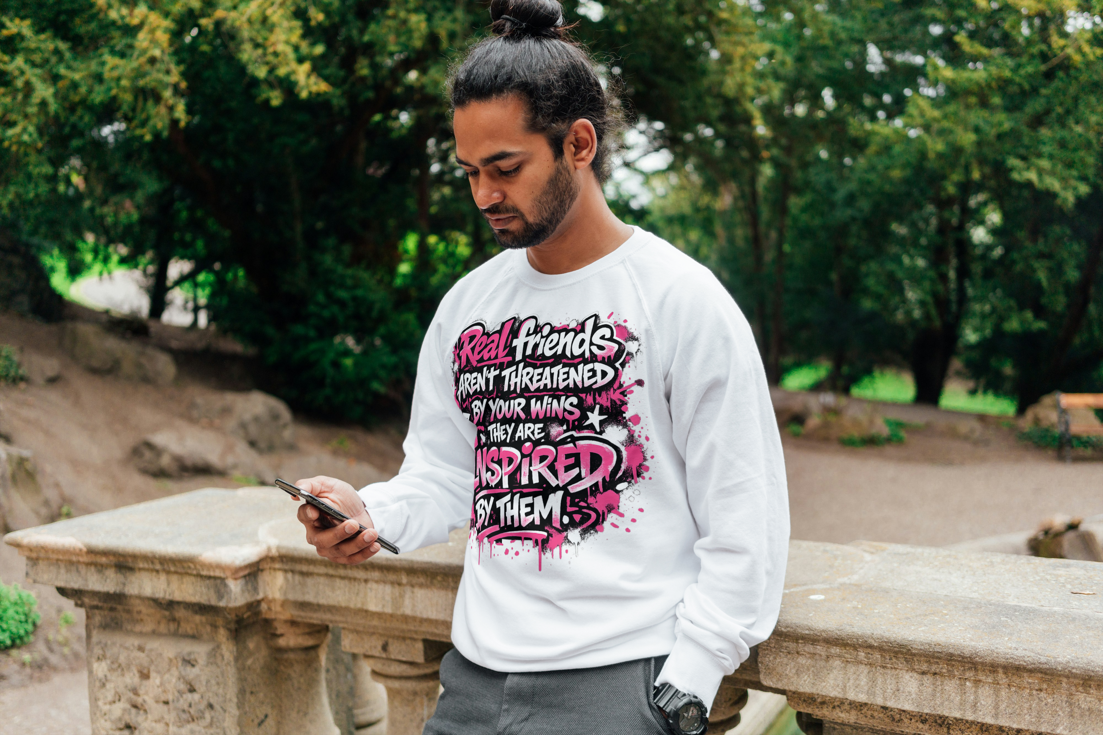 Real Friends Aren’t Threatened Sweatshirt – Inspirational Streetwear Crewneck