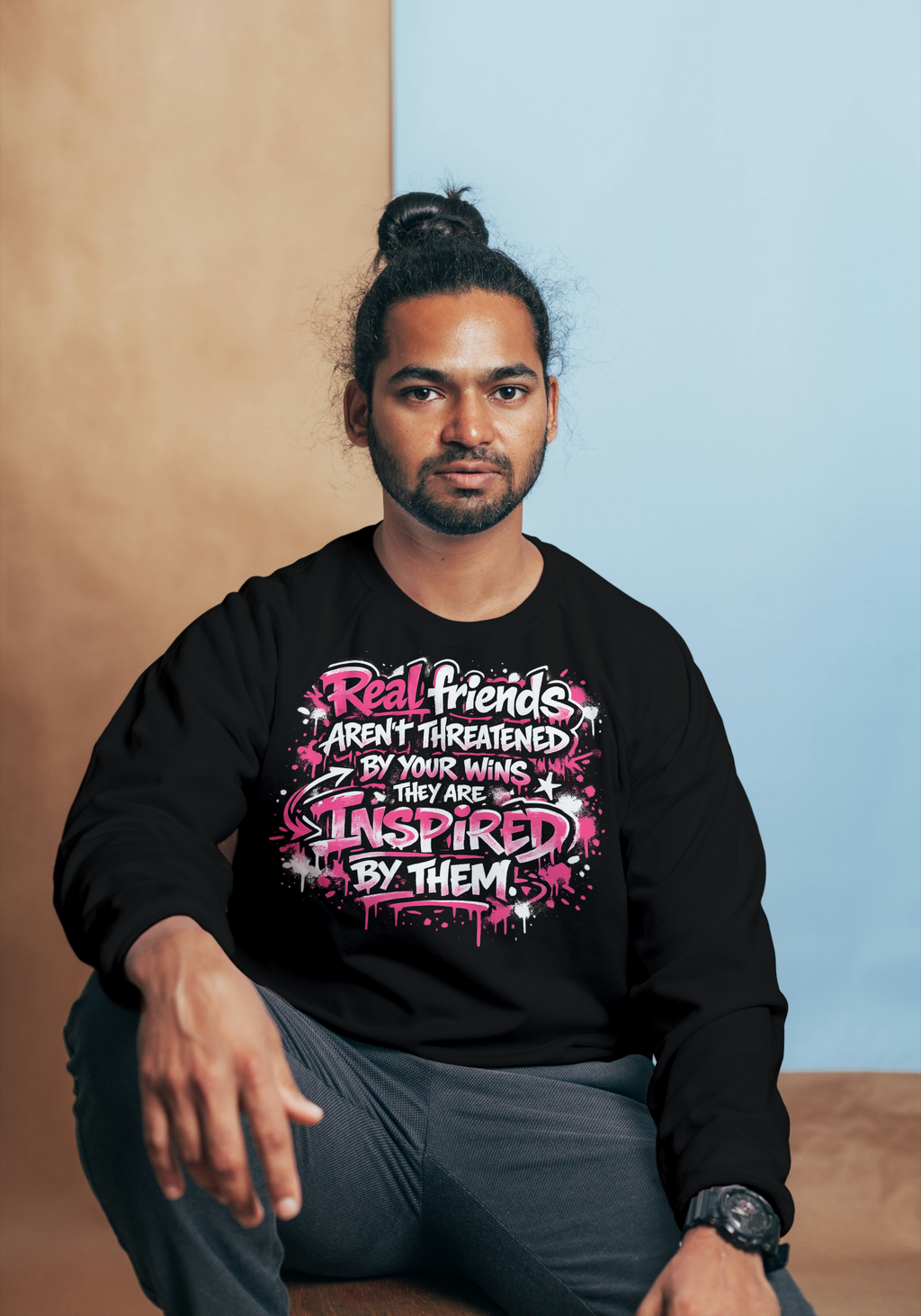 Real Friends Aren’t Threatened Sweatshirt – Inspirational Streetwear Crewneck