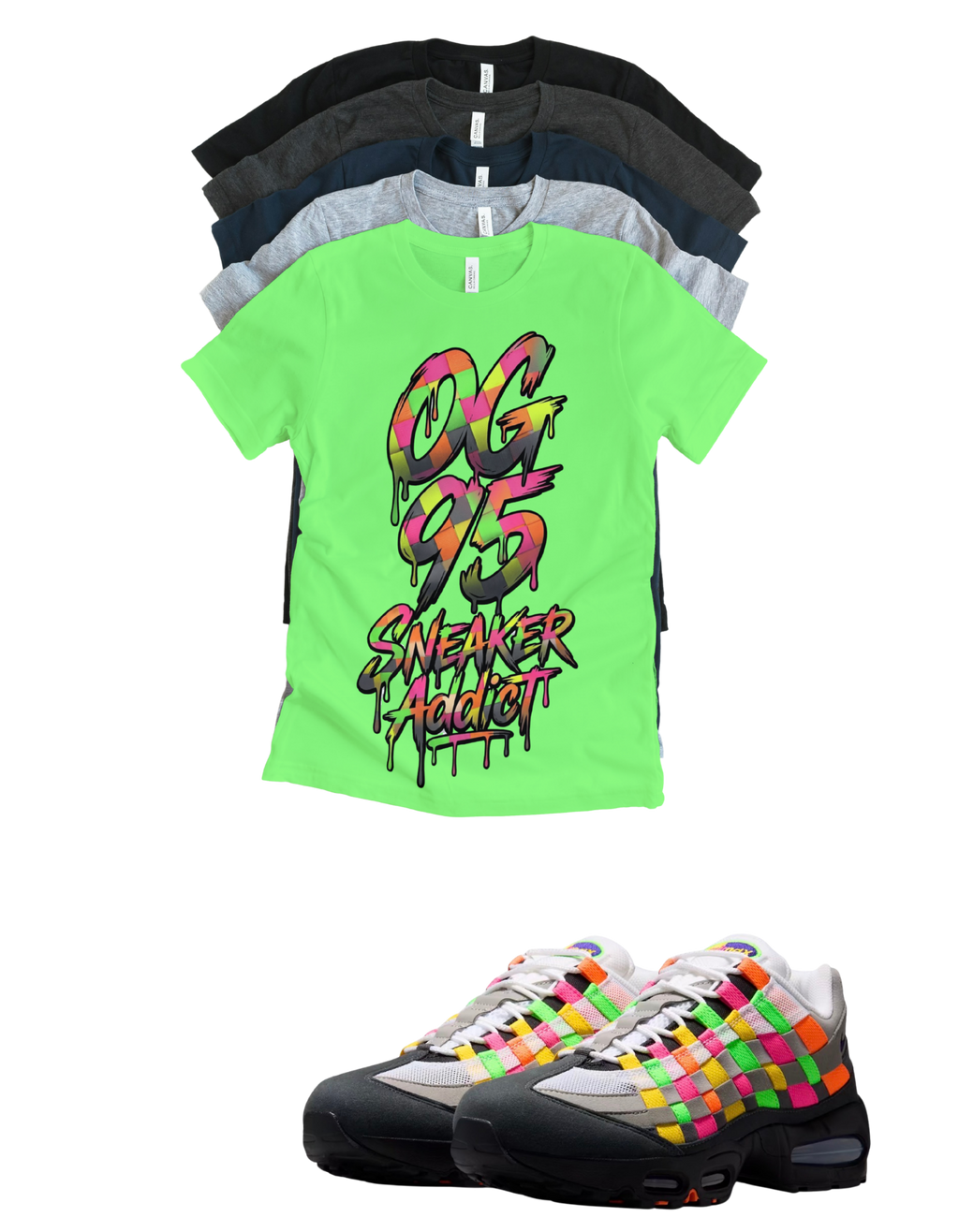 Sneaker Addict Big Bubble Max 95 Woven Multi-colorway T-Shirt – Unisex Sneaker Tee