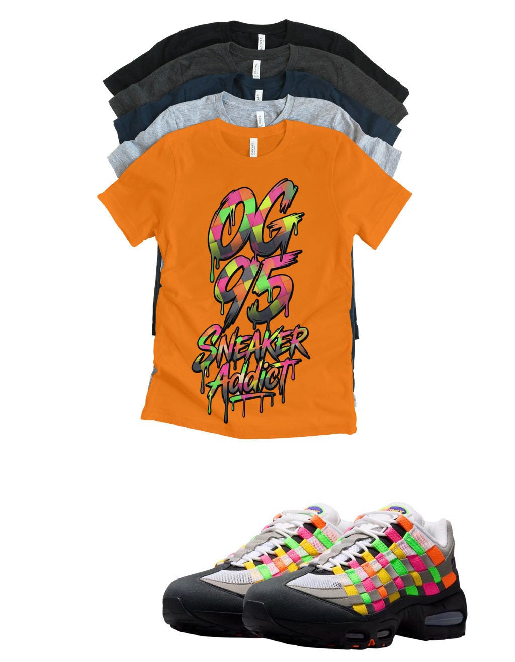 Sneaker Addict Big Bubble Max 95 Woven Multi-colorway T-Shirt – Unisex Sneaker Tee
