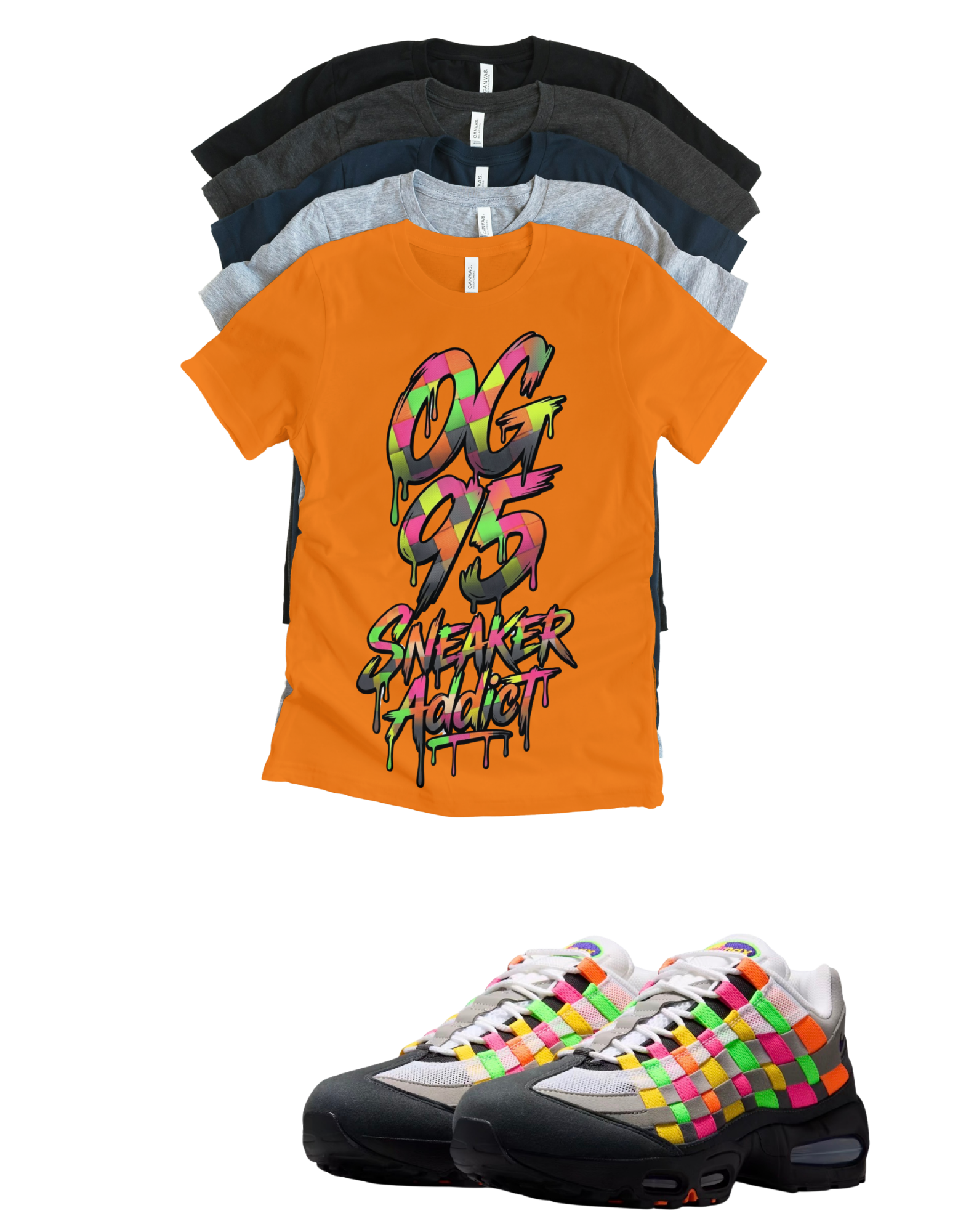 Sneaker Addict Big Bubble Max 95 Woven Multi-colorway T-Shirt – Unisex Sneaker Tee