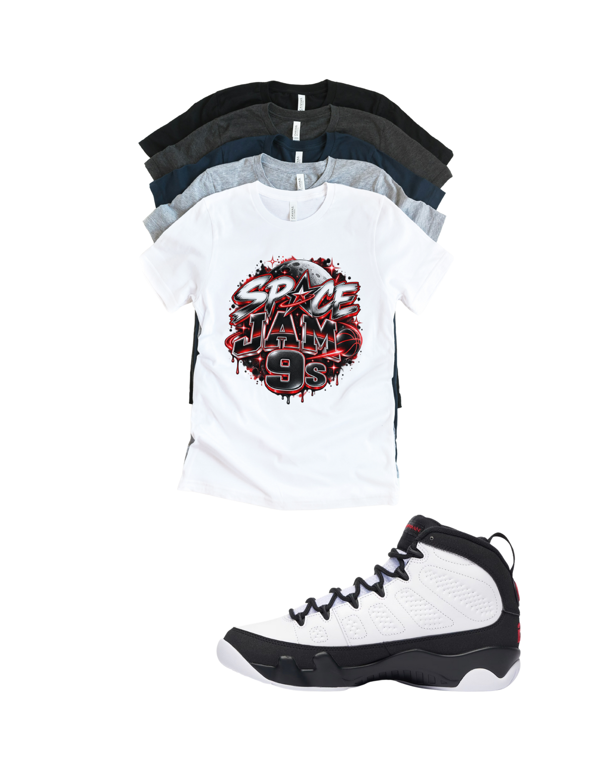 Shirt to match Jordan 9 Space Jam Black White Red OG Retro Space