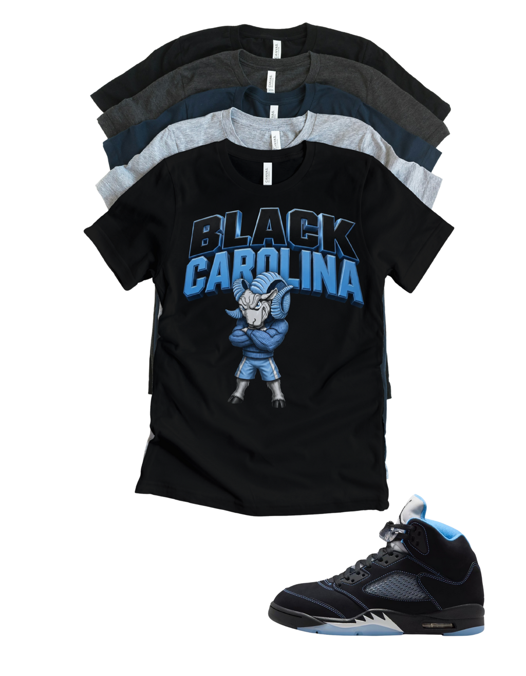 Custom Printed Shirt To Match Jordan 5 Black Carolina Sheep TH Sneaker Tee