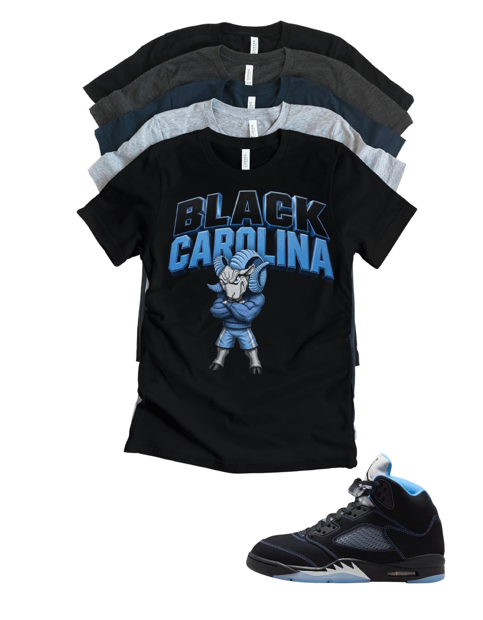 Custom Printed Shirt To Match Jordan 5 Black Carolina Sheep TH Sneaker Tee